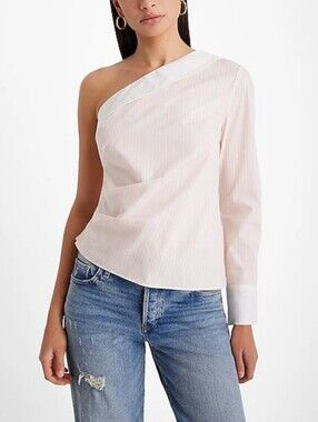 EXPRESS Poplin Striped One Shoulder Draped Top